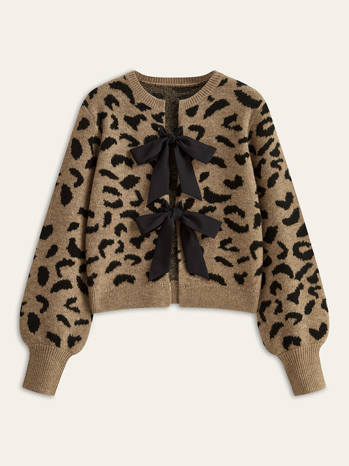 Leopard Bow Tie Knit Top