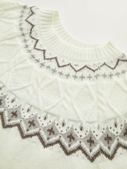 Fair Isle Pattern Short Sleeve Knit Top