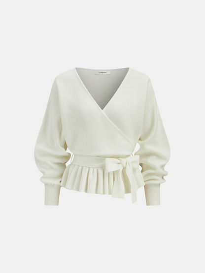 Bow Belted Peplum Knit Top