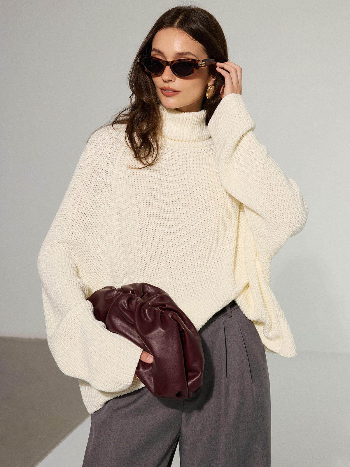 Oversized Backless Turtleneck Sweater