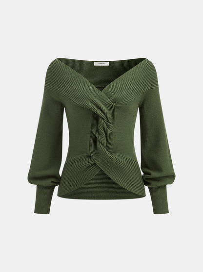 Off-Shoulder Twist Knit Top