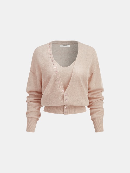 Wool Blend Cropped Cardigan & Top Set