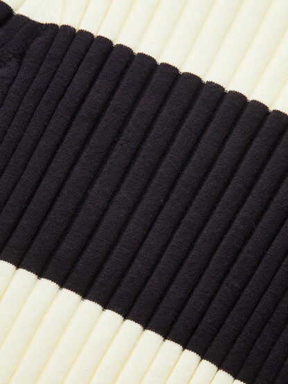 Color-Block Mock Neck Ribbed Knit Top