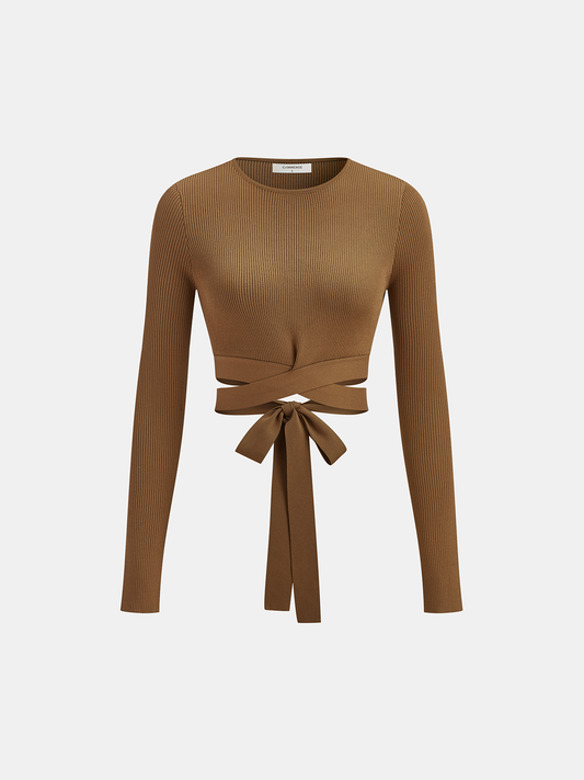 Ribbed Long Sleeve Tie-Back Top