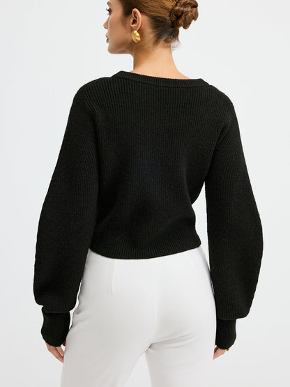 Lace Hem Wool Blend Cardigan