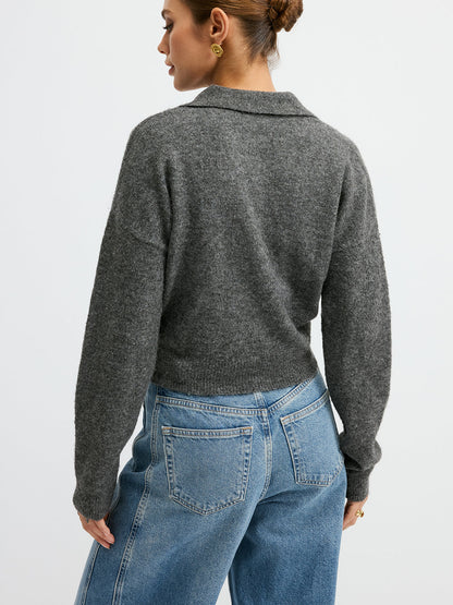 Wool Blend Polo Collar Casual Sweater