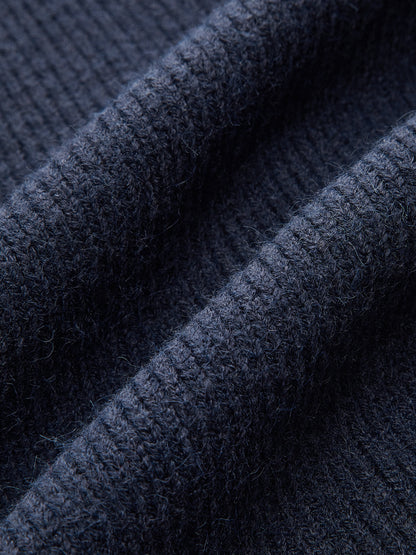Leg-Of-Mutton Sleeve Denim Panel Knit Cardigan