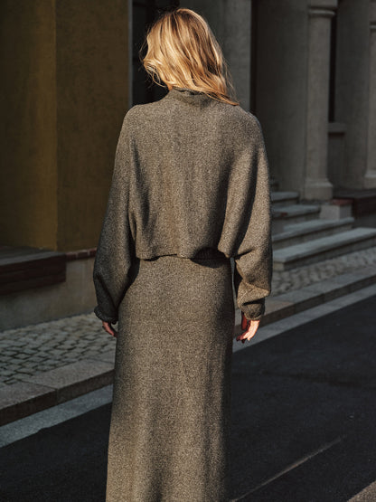Wool Blend Knit Sweater and Maxi Skirt Set