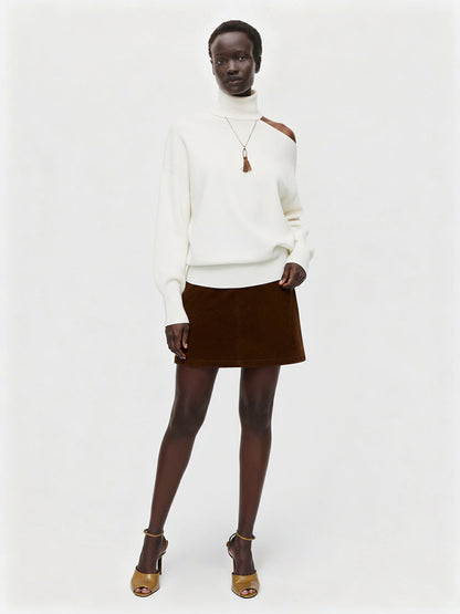 Turtleneck Cold Shoulder Wool Blend Sweater