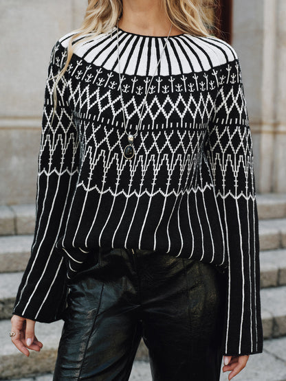 Fair Isle Pattern Bell Sleeve Sweater