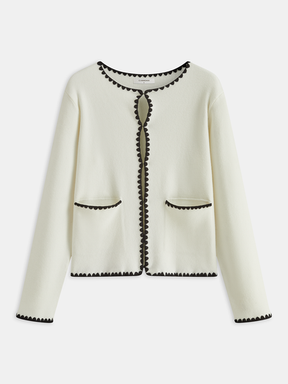 Contrast Scalloped Trim Knit Cardigan