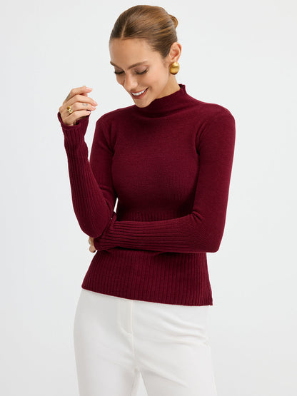 Slim Fit Mock Neck Ribbed Knit Top