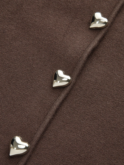 Leg-Of-Mutton Sleeve Heart-Button Wool Blend Cardigan
