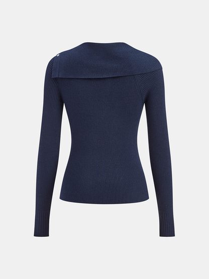 Asymmetric Lapel Button Front Knit Top