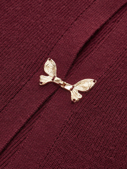Bow Buckle Peplum Knit Cardigan