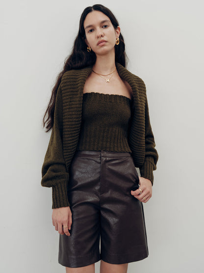 Knit Strapless Top and Cardigan Two-Piece Set