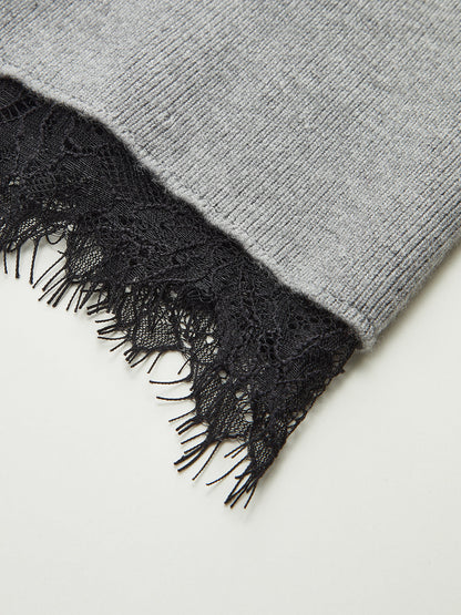 Lace Hem Ribbed Knit Cardigan