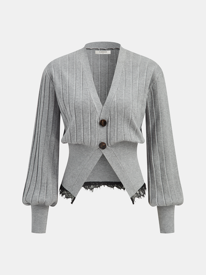 Lace Hem Ribbed Knit Cardigan
