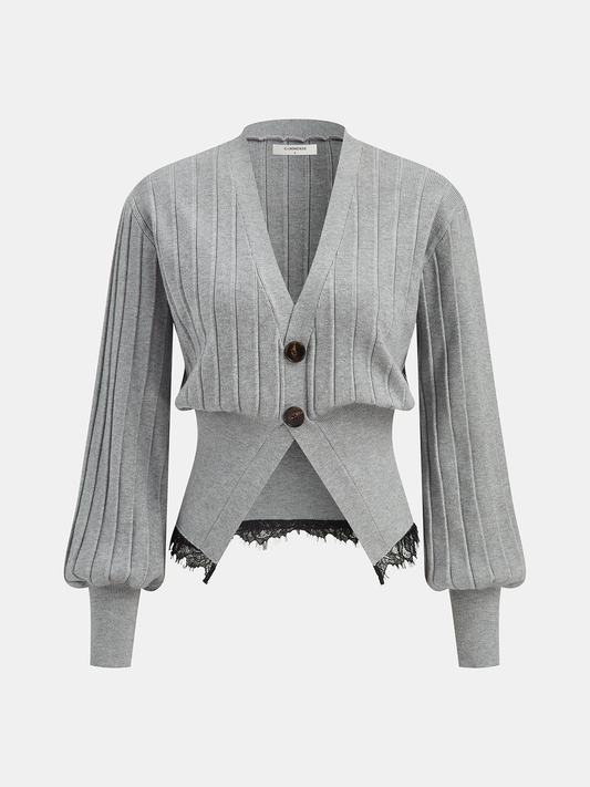 Lace Hem Ribbed Knit Cardigan