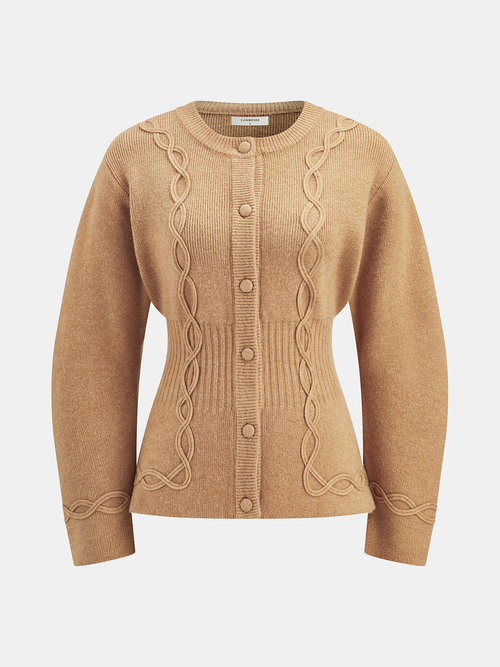 Cinched Waist Cable Knit Cardigan