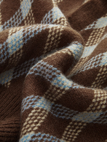 Argyle Patterned Collared Knit Sweater