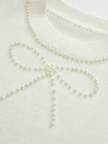 Pearl Bow Detail Cap Sleeve Knit Vest