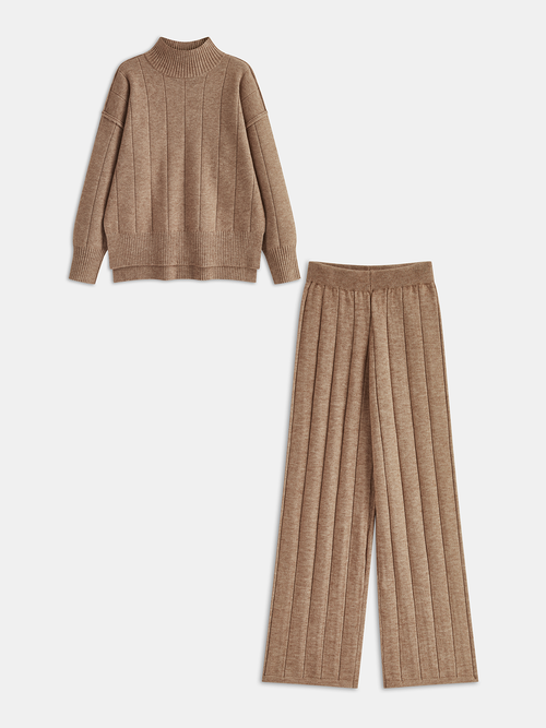 Soft Wide Rib Exposed Seam Jumper And Wide Leg Co-ord