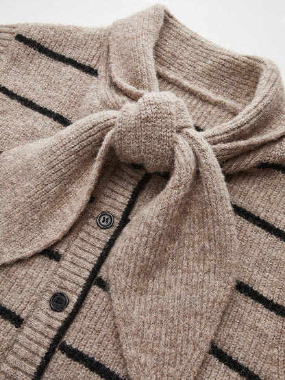 Striped Knit Vest with Tie Neck Detail