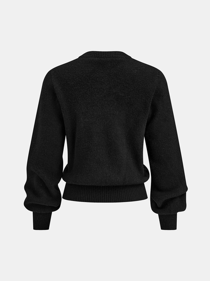 Bow Detail Metal Button Knit Cardigan
