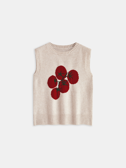 Tomato Patterned Wool Blend Knit Vest