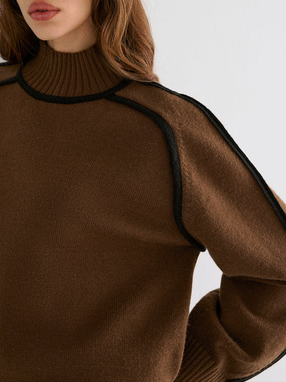 Knit Contrast Binding High Neck Sweater