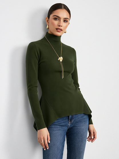 Turtleneck Asymmetric Peplum Sweater