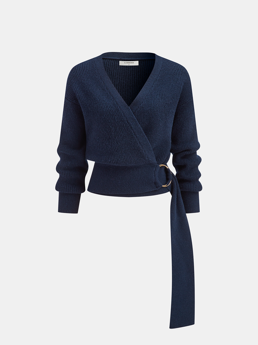 Metal Ring Knit Wrap Cardigan