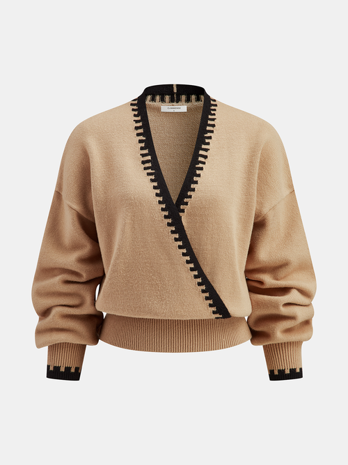 Contrast Stitch V-Neck Knit Sweater