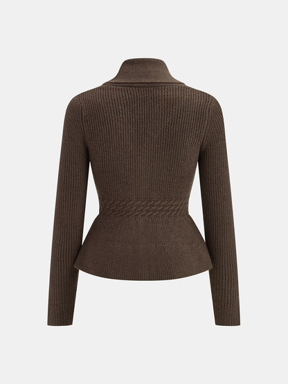 Shawl Collar Peplum Knit Cardigan