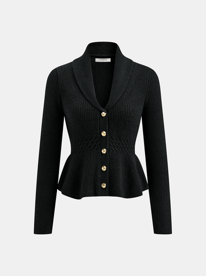 Shawl Collar Peplum Knit Cardigan