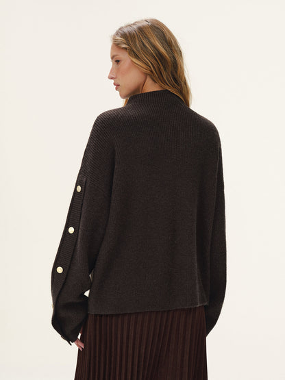 Button Detail Mock Neck Knit Sweater