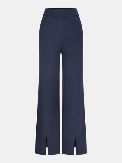 Knit V-Neck Cardigan and Slit Pants Set
