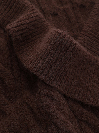 Cross-Front V-Neck Cable Knit Sweater