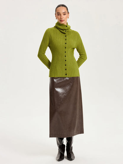 Shawl Collar Wool-Blend Ribbed Cardigan