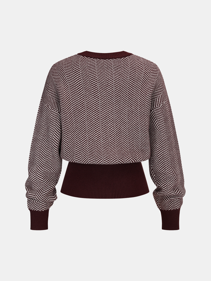 Cinched Waist Herringbone Sweater