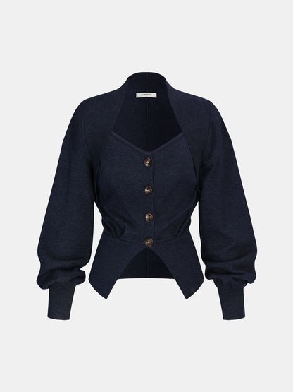 Cinched Waist Button-Front Knit Cardigan
