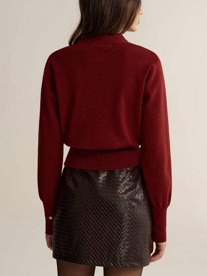 Button-Front V-Neck Cropped Cardigan