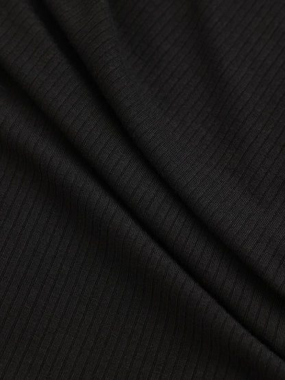 Side Button Asymmetric Lapel Ribbed Knit Top