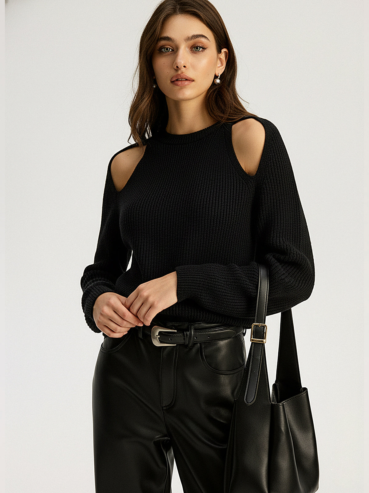 Cut-out Ribbed Knit Sweater