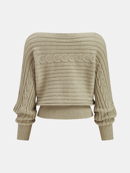 Off-Shoulder Cable-Knit Cropped Sweater