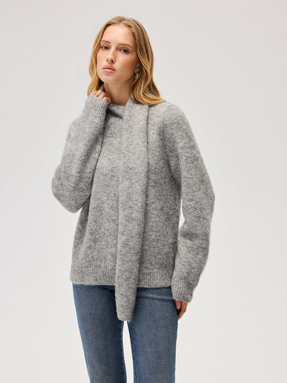 Wool-Blend Scarf-Attached Sweater