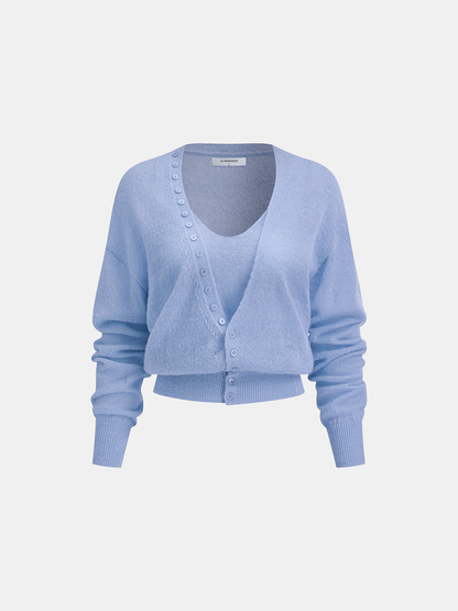 Wool Blend Cropped Cardigan & Top Set