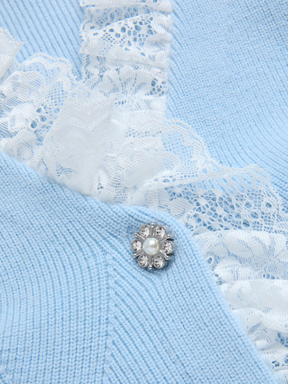 Cashmere Blend Lace Collar Belted Cardigan