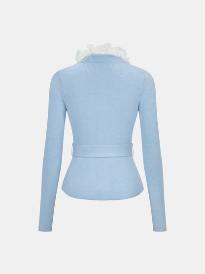 Cashmere Blend Lace Collar Belted Cardigan
